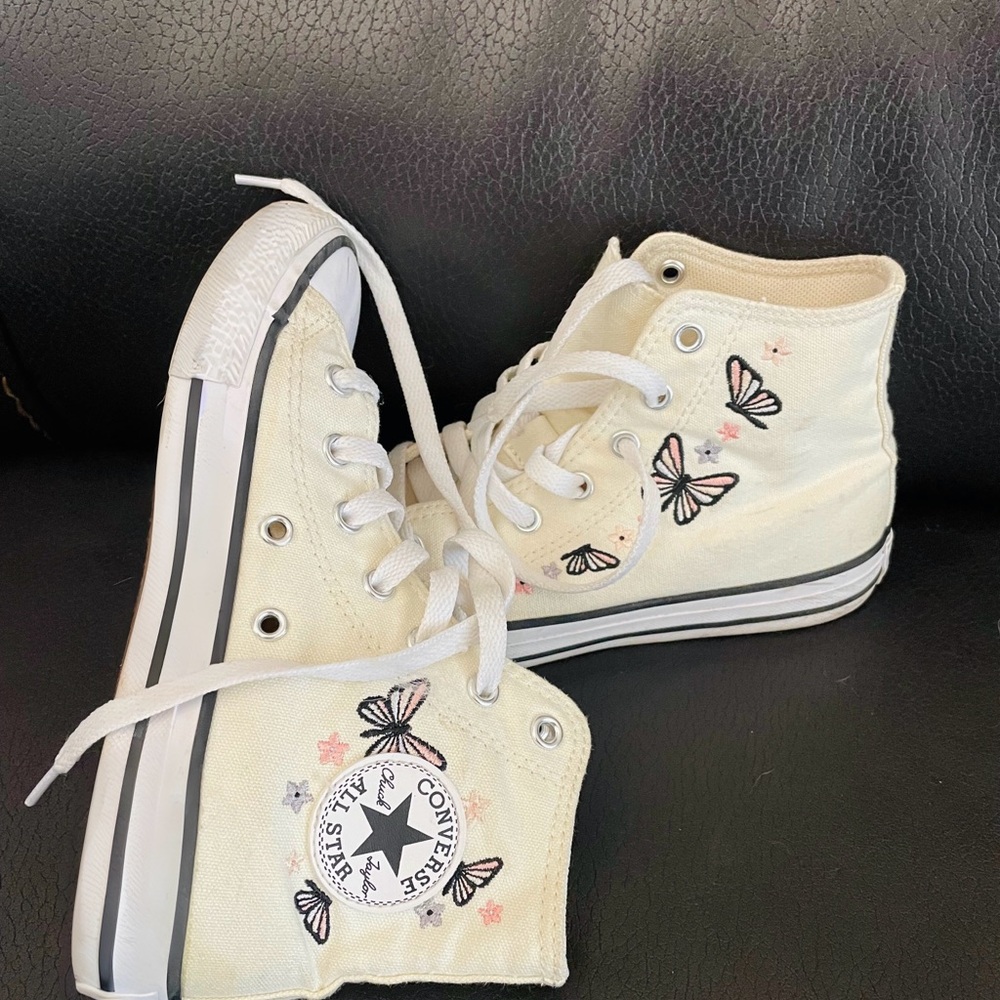 Converse Kids High-Top Sneakers - Cream with Butterfly Design